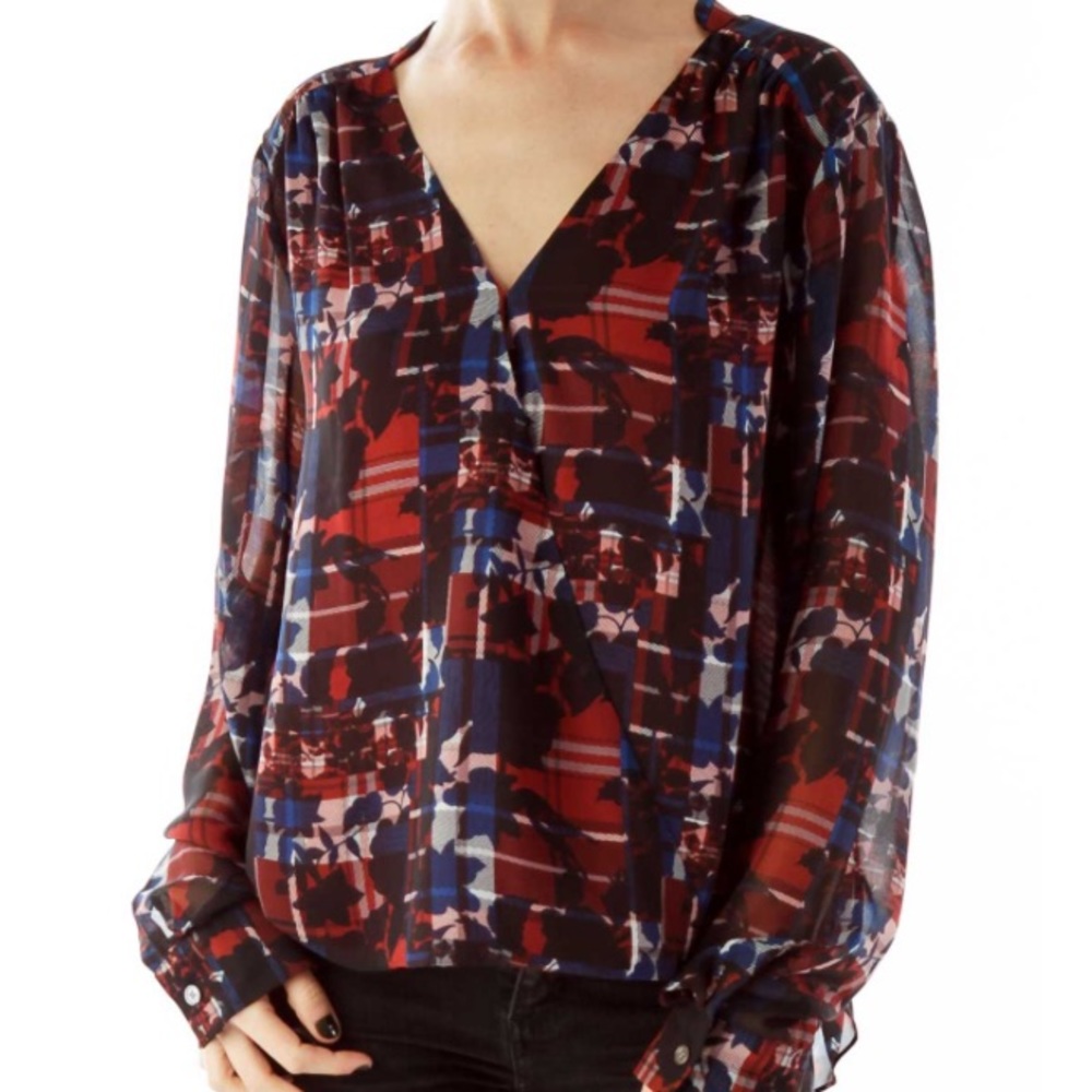 Vince Camuto Plunging Wrap Blouse Top Sz S